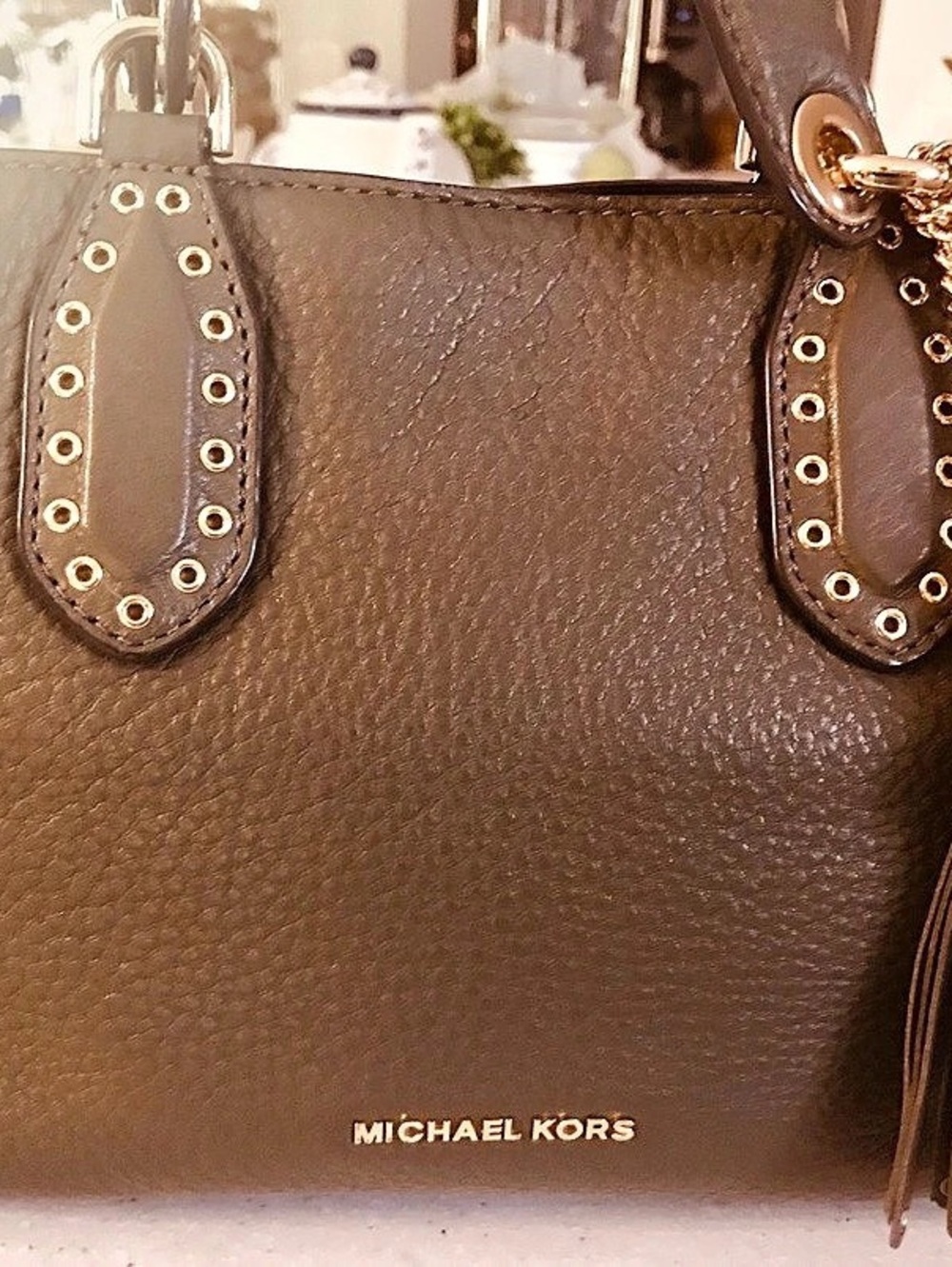Michael Kors Brooklyn Small Leather Satchel Brown Tote